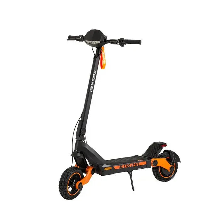 Front view of KuKirin G3 electric scooter with LED headlight, wide handlebars, and front suspension fork — built for stability and control