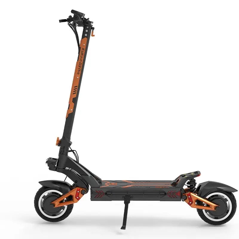 KuKirin G3 Pro electric scooter side view featuring powerful dual motors, front suspension, and rugged off-road tires — high-performance e-scooter for adults
